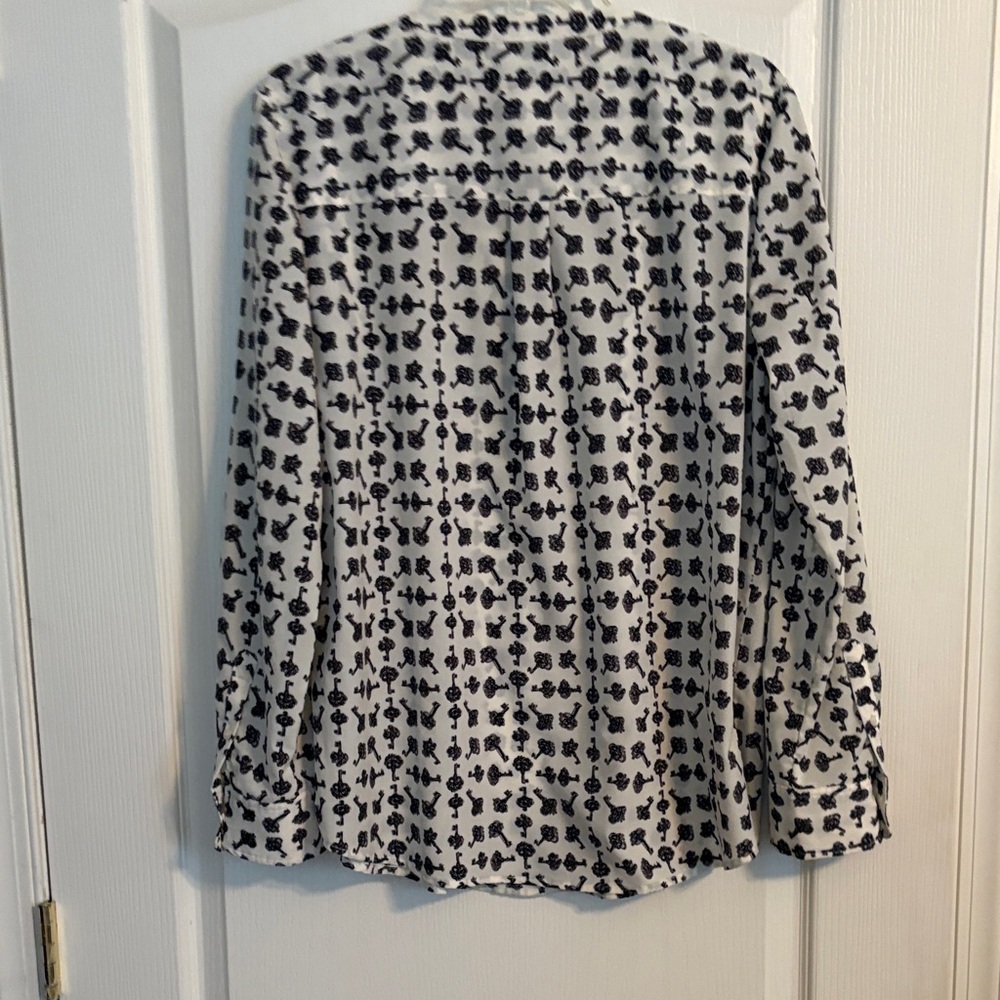 Talbots White Blouse with Black Key Print Large - Picture 3 of 5